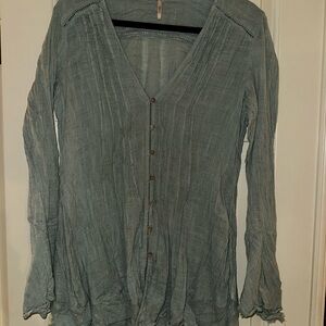 Free People Textured Gray Button-Down Shirt